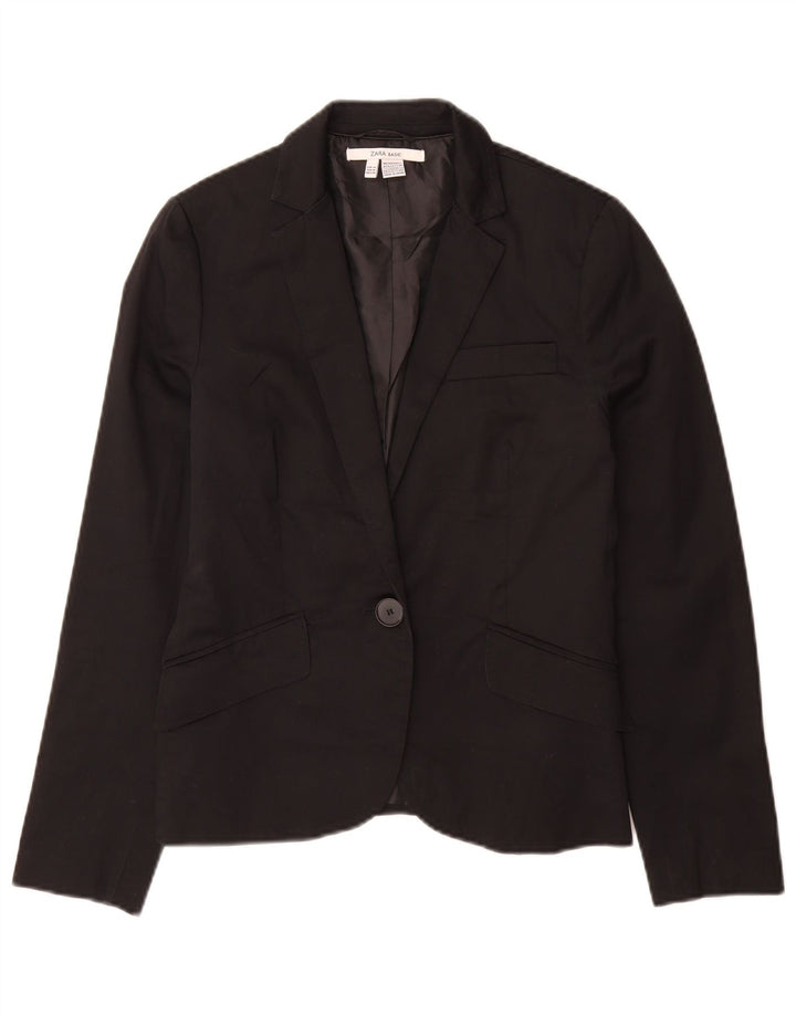 Zara Veste Blazer 1 Bouton Femme UK 12 Coton Noir Moyen