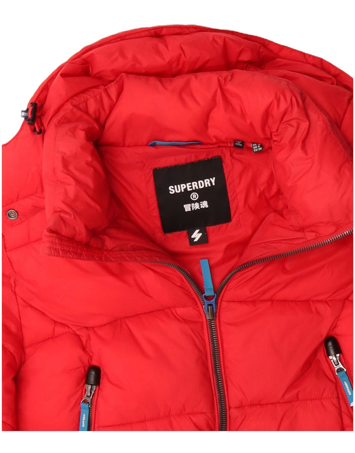 SUPERDRY Veste matelassée à capuche courte pour femme UK 10 Small Rouge Colourblock