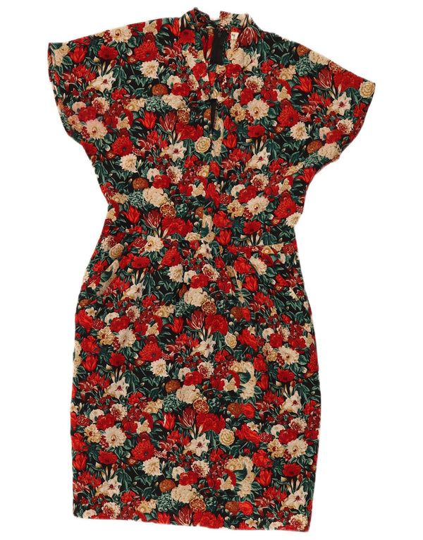 robe fourreau femme vintage IT 46 Grande soie florale multicolore