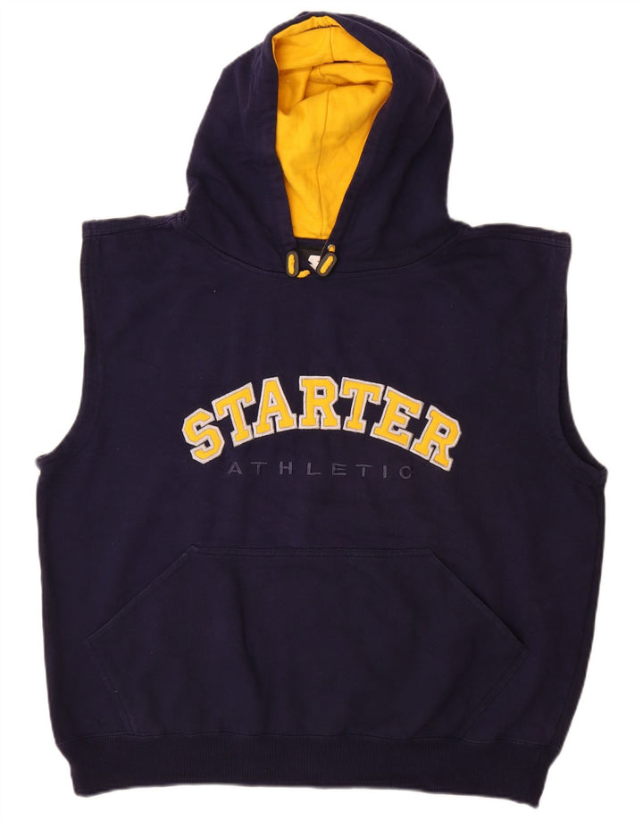 STARTER Pull à capuche graphique sans manches pour hommes, grand coton bleu marine