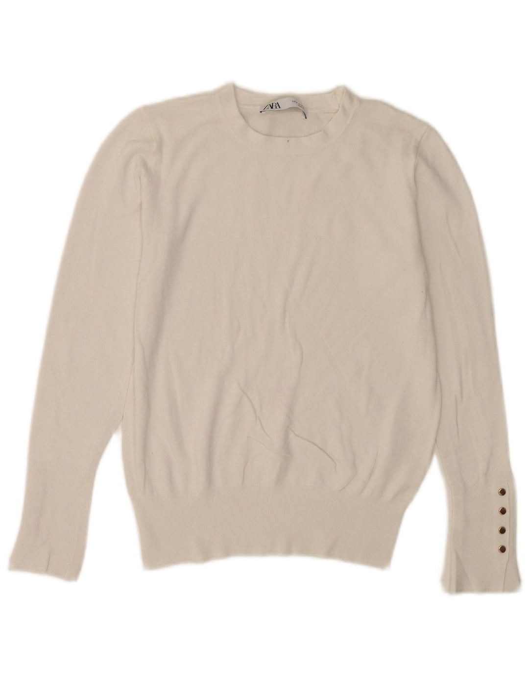 Zara Pull à col rond pour femme UK 12 Blanc moyen