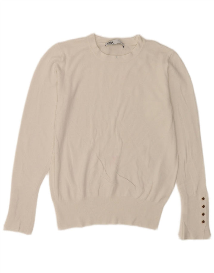 Zara Pull à col rond pour femme UK 12 Blanc moyen