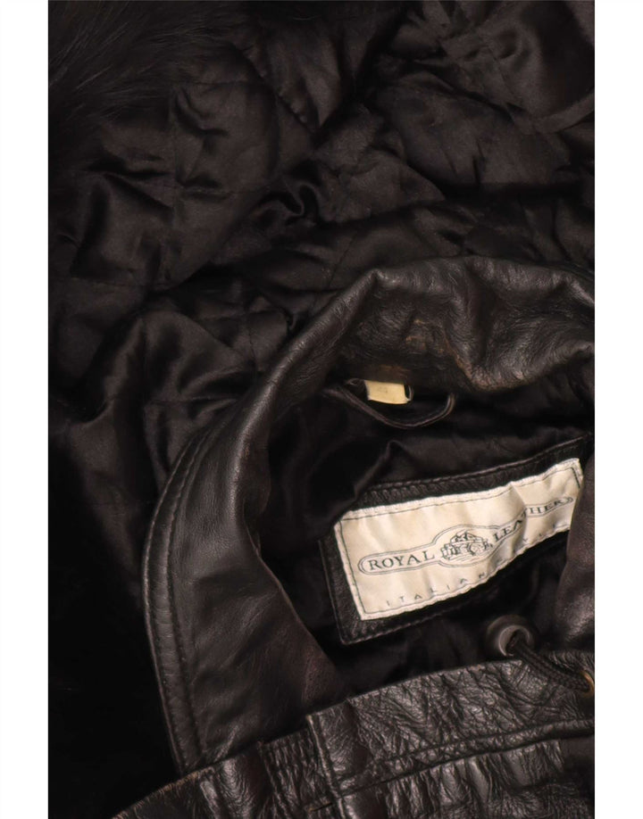 Vintage Veste en cuir surdimensionnée à capuche pour femme IT 44 Medium Black