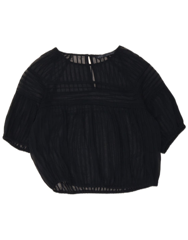 Zara Womens Crop Blouse Top UK 14 Medium Bleu Marine Rayé Polyester