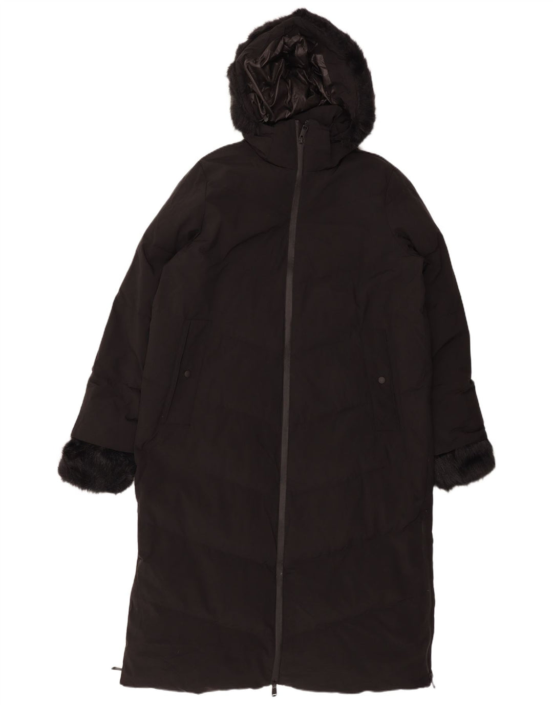 ZARA Manteau matelassé à capuche pour femme UK 16 Large Noir Polyester