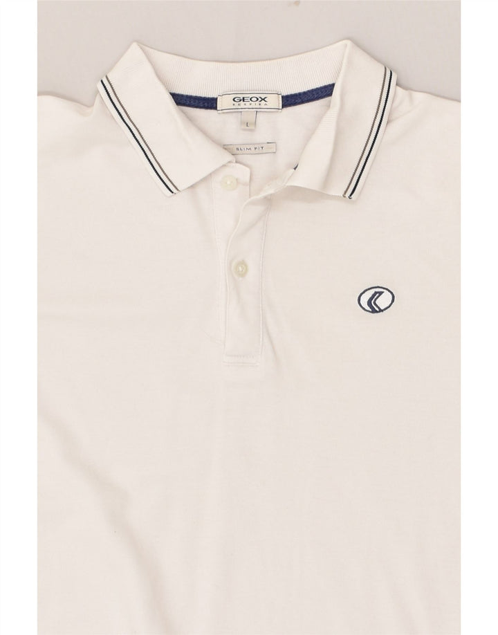 GEOX Mens Slim Fit Polo Shirt Large White Cotton | Vintage Geox | Thrift | Second-Hand Geox | Used Clothing | Messina Hembry 