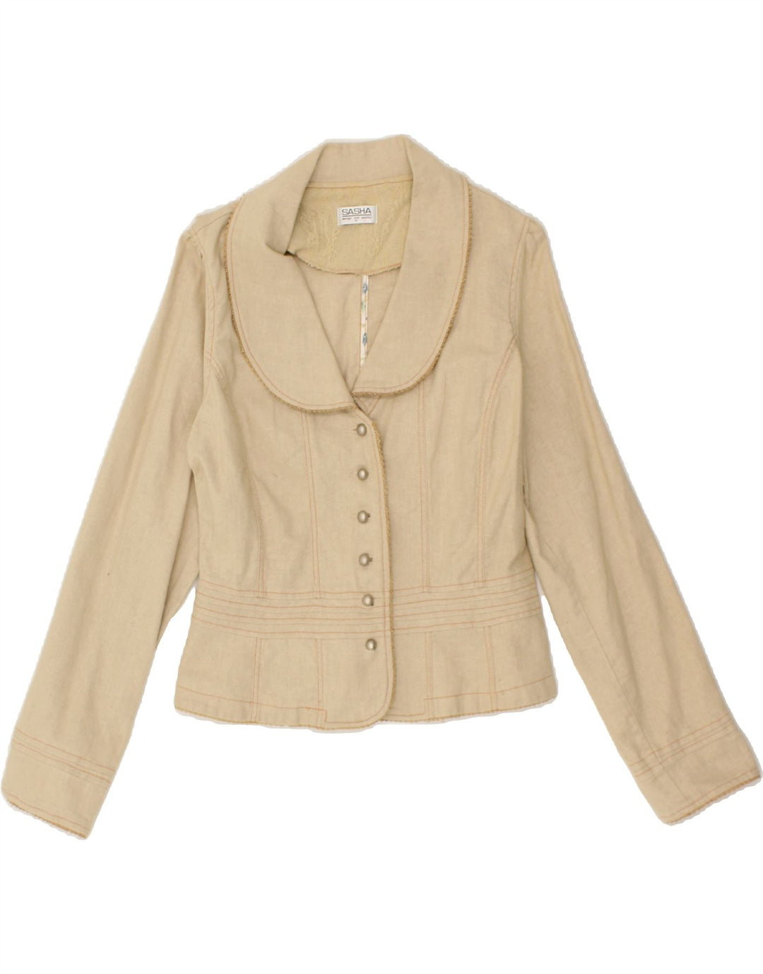 VINTAGE Womens 6 Button Blazer Jacket UK 12 Large Beige Cotton Vintage Vintage and Second-Hand Vintage from Messina Hembry 