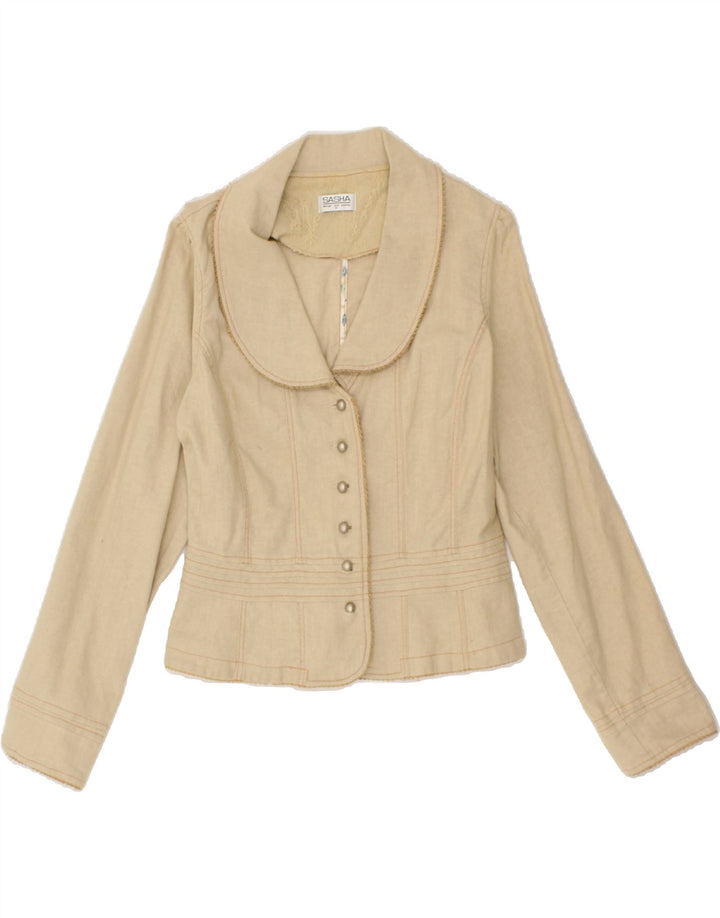 VINTAGE Womens 6 Button Blazer Jacket UK 12 Large Beige Cotton Vintage Vintage and Second-Hand Vintage from Messina Hembry 