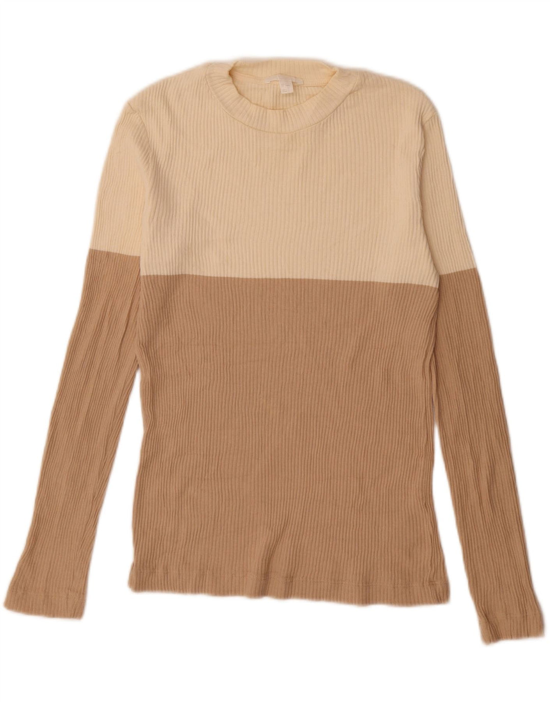Cos Haut Femme Manches Longues UK 12 Coton Colorblock Beige Moyen