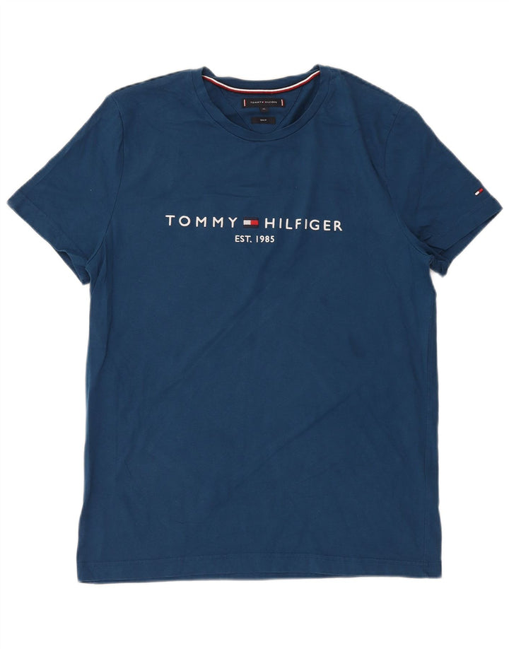 TOMMY HILFIGER T-Shirt Graphique Coupe Slim Homme XL Bleu Coton