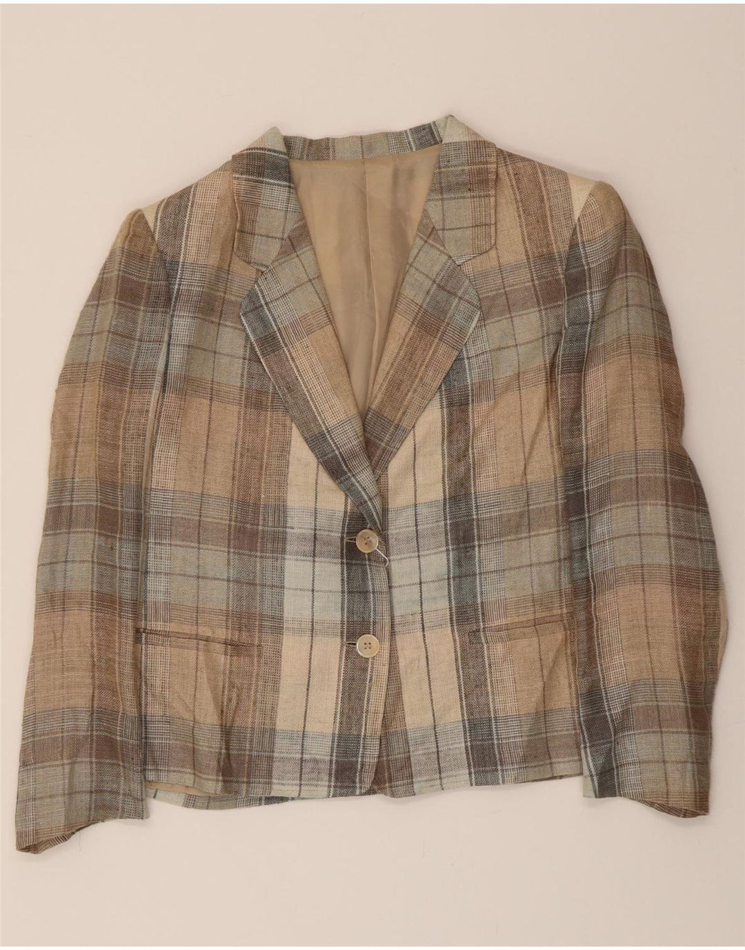LA CORDEE Womens 2 Button Blazer Jacket UK 16 Large Beige Check Cupro Vintage La Cordee and Second-Hand La Cordee from Messina Hembry 