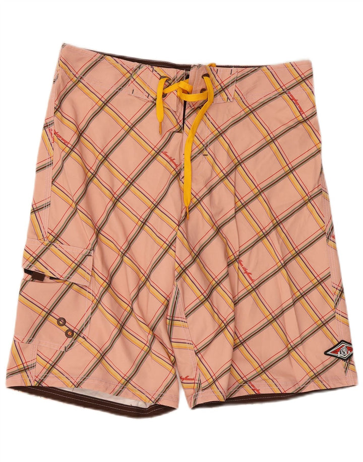 Bear Short de bain homme en polyester à carreaux rose moyen