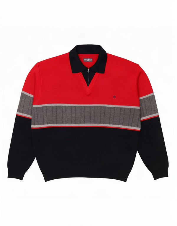 White Sails Mens Polo Neck Jumper Sweater Medium Red Colourblock Wool