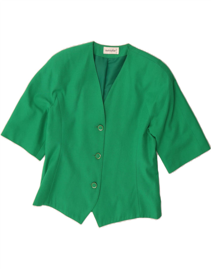 VINTAGE Womens 3 Button Short Sleeve Blazer Jacket UK 14 Large Green Vintage Vintage and Second-Hand Vintage from Messina Hembry 