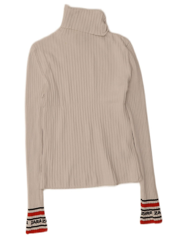 Zara Haut graphique à manches longues pour femme UK 12 Medium White Colourblock