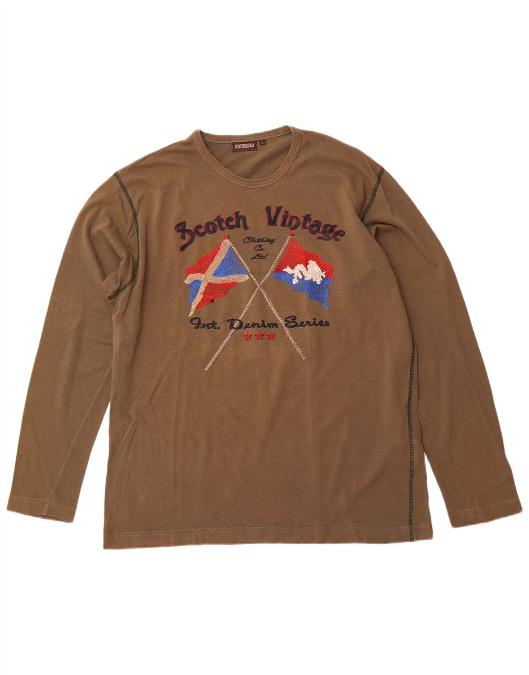 SCOTCH & SODA Haut graphique à manches longues pour homme en coton kaki Taille L