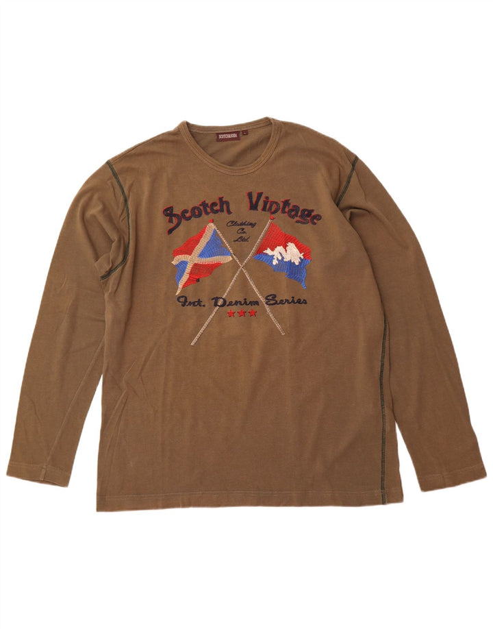 SCOTCH & SODA Haut graphique à manches longues pour homme en coton kaki Taille L