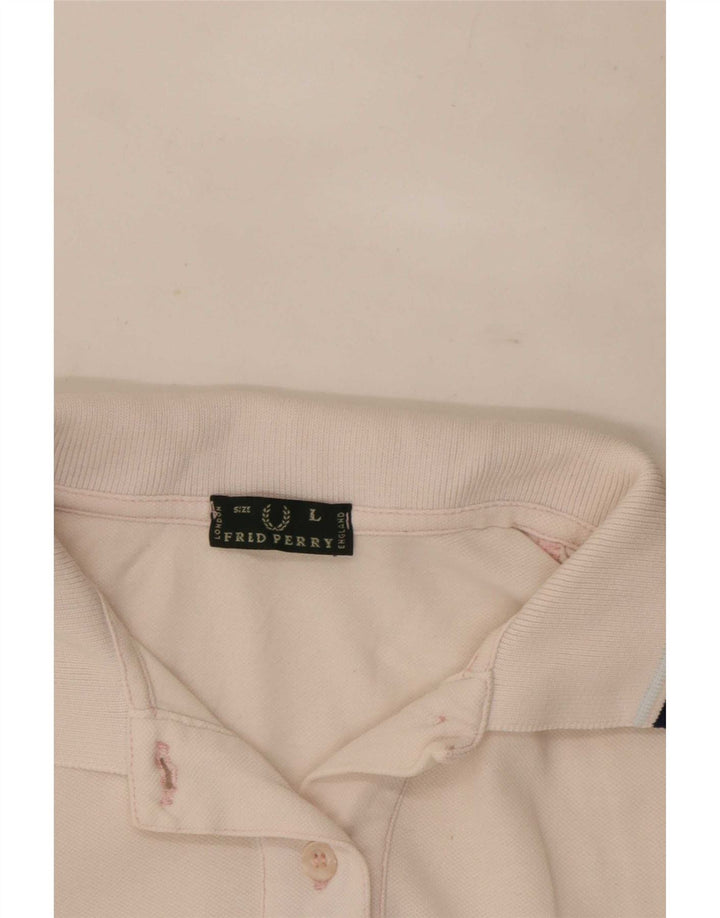 Fred Perry Polo Femme UK 14 Grand Blanc Rayé