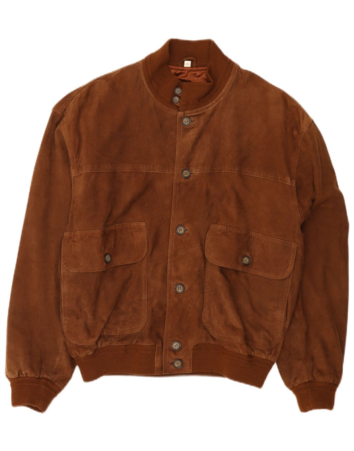 vintage Mens Suede Bomber Jacket IT 50 Grand Cuir Marron