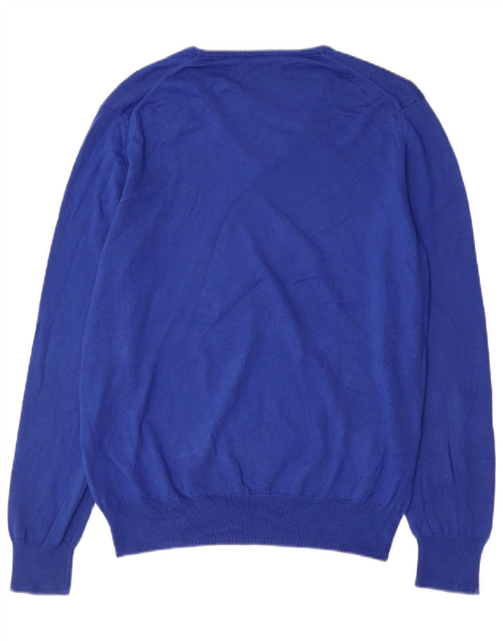 Zara Pull Col V Homme Bleu Moyen Coton