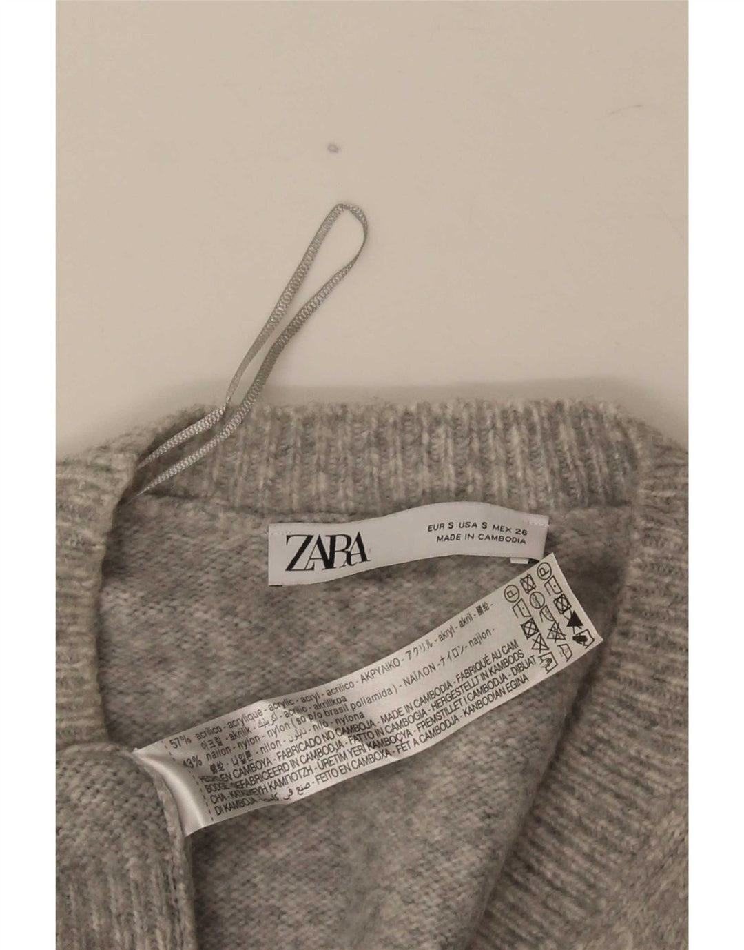 Zara Homme Pull Col V Petit Gris Acrylique