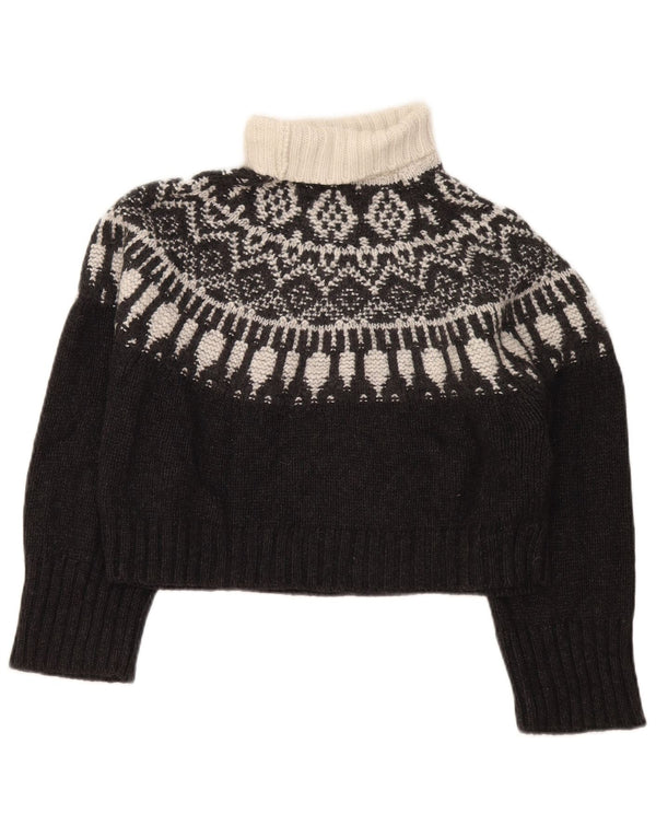 Massimo Dutti Pull court à col roulé pour femme UK 6 XS Noir Fair Isle