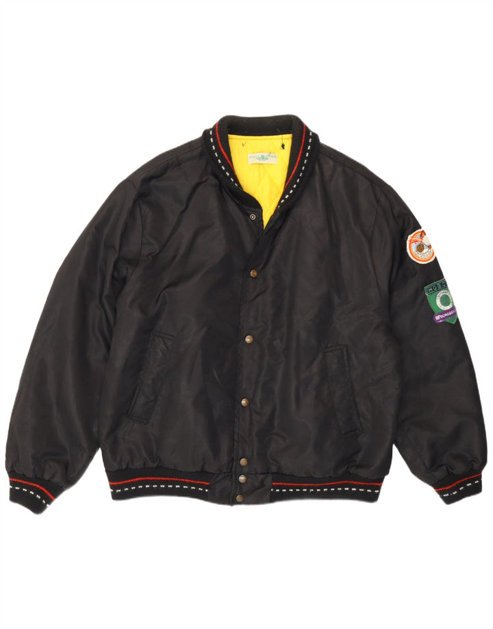 vintage Mens Rembourré Bomber Jacket UK 40 Grand Noir Polyamide