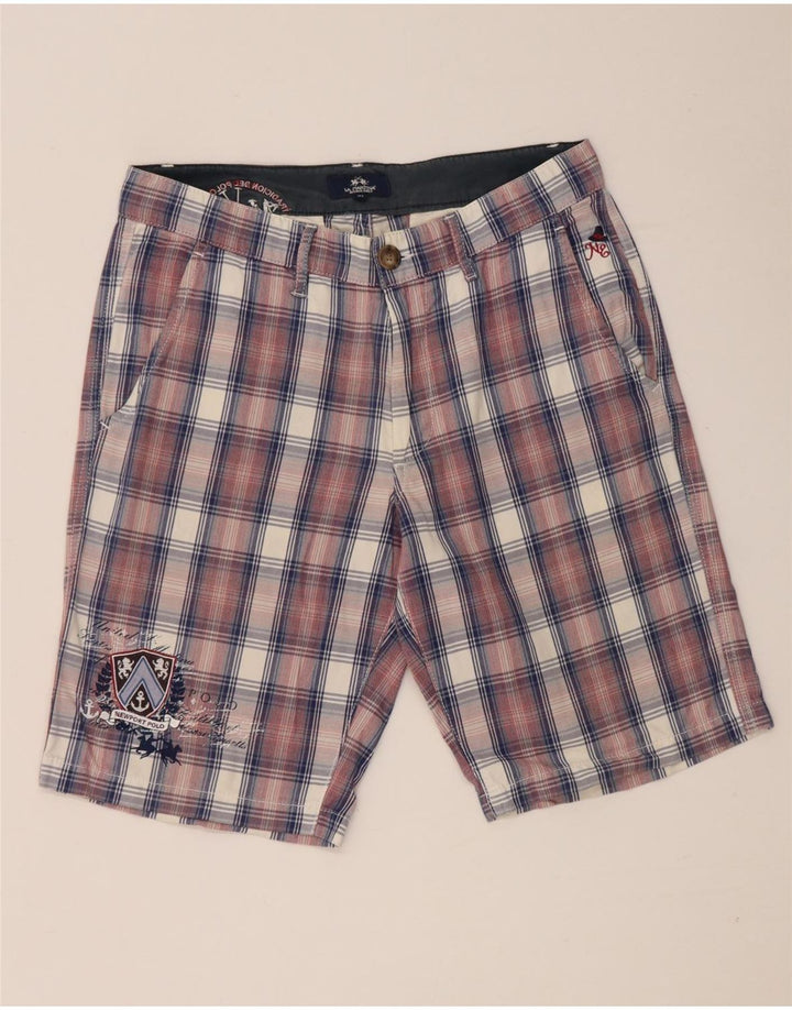 La Martina Short Chino Homme W31 Coton à Carreaux Rouge Moyen