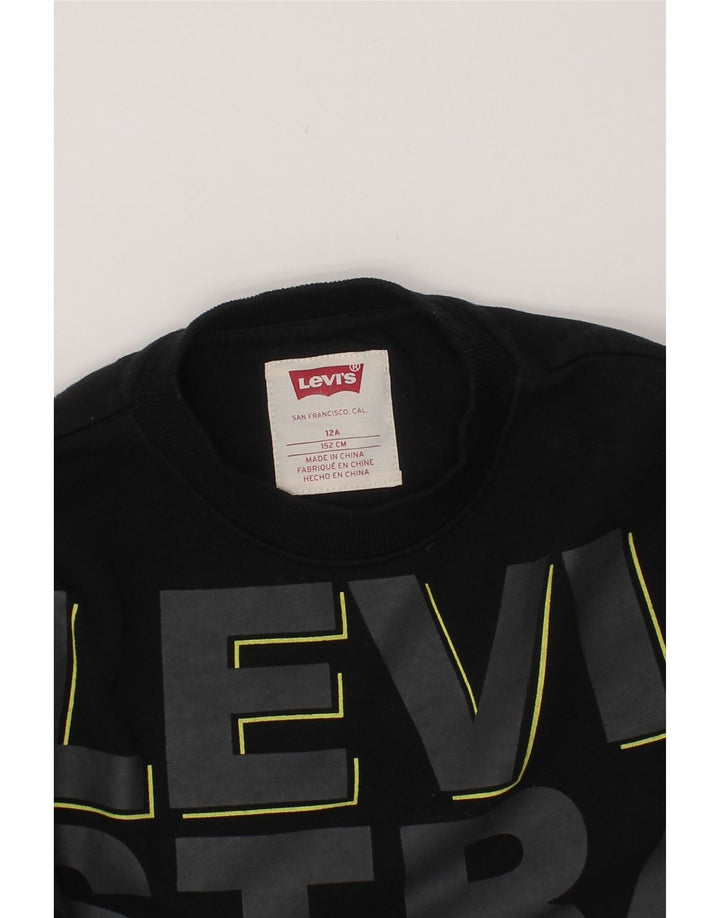 LEVI'S Boys Graphic Sweatshirt Jumper 11-12 Years Black Cotton Vintage Levi's and Second-Hand Levi's from Messina Hembry 
