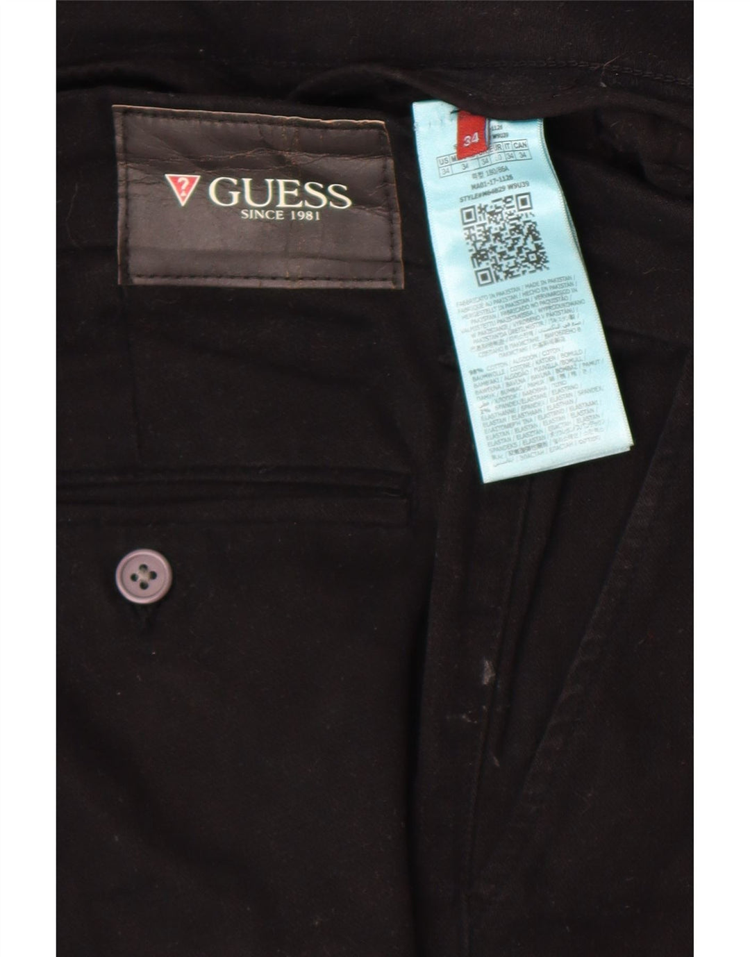 Guess Pantalon Chino Slim Homme W34 L32 Noir Coton