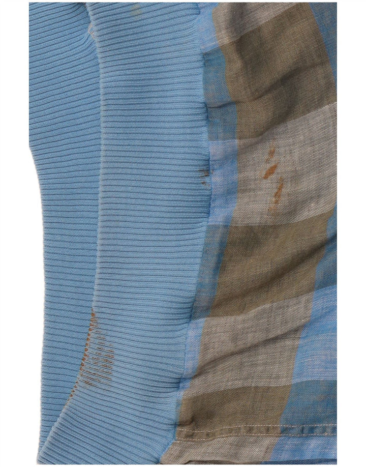 VINTAGE Chemise pull à manches courtes pour hommes IT 48 Lin bleu moyen à carreaux