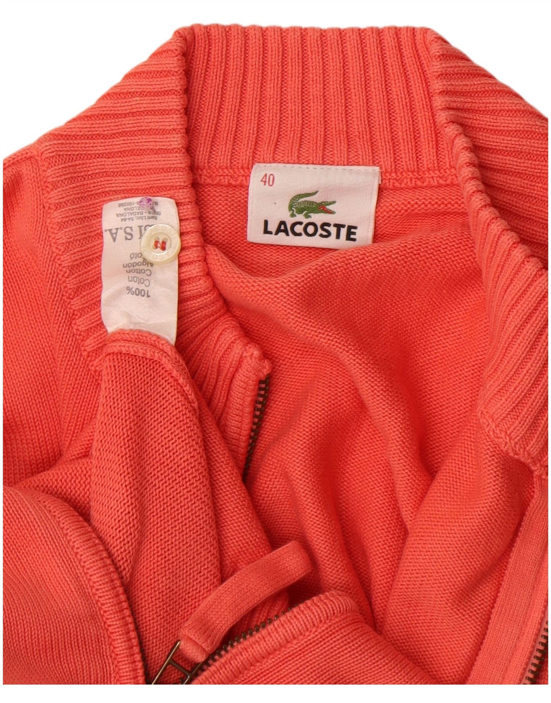 Lacoste Femme Cardigan Pull Taille 40 Coton Orange Moyen