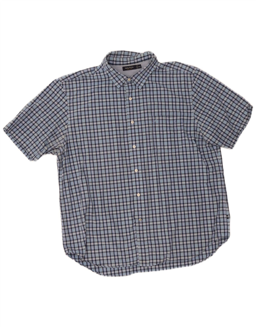 Nautica Chemise à manches courtes pour homme 2XL en coton à carreaux bleu
