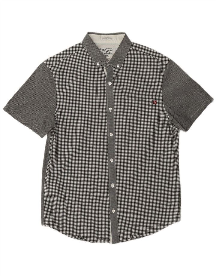 Penguin Chemise à Manches Courtes Heritage Homme Gris Moyen Vichy Coton