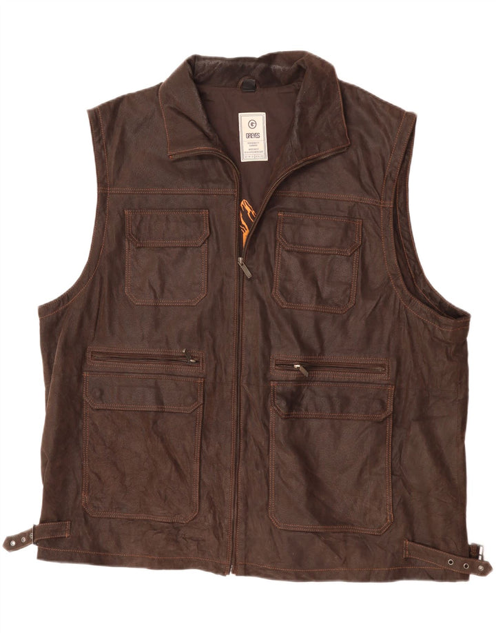 vintage Mens Modern Fit Gilet en cuir Taille unique Cuir marron