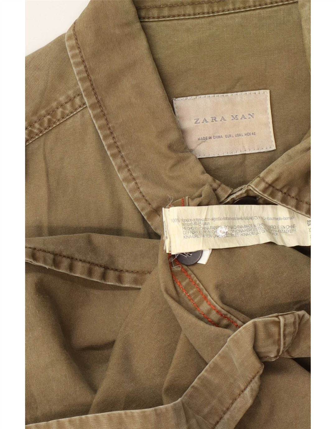 Zara Homme Chemise Militaire Oversize Large Kaki Coton
