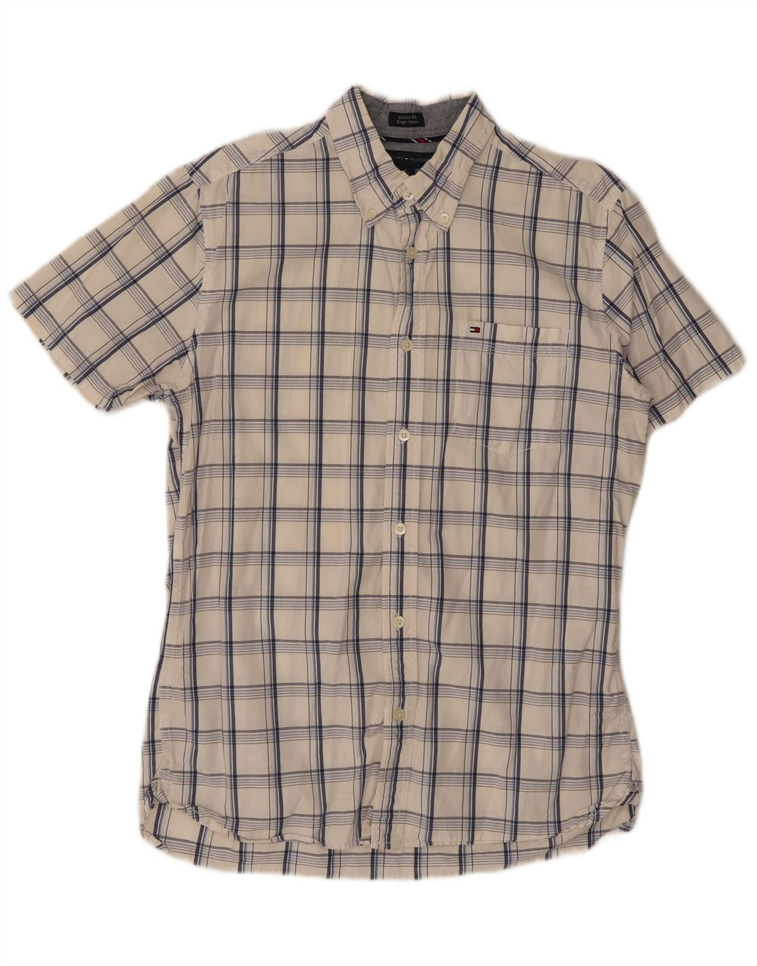Chemise pour hommes Tommy Hilfiger à manches courtes, coupe personnalisée, taille M, coton à carreaux blanc