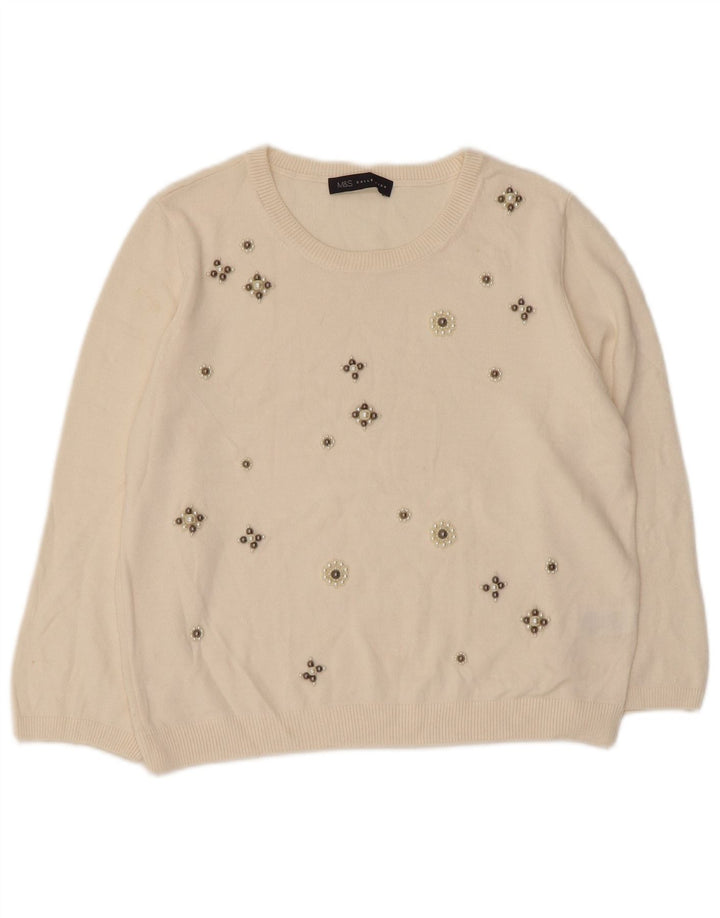 MARKS & SPENCER Pull col bateau pour femme UK 14 Large Blanc cassé