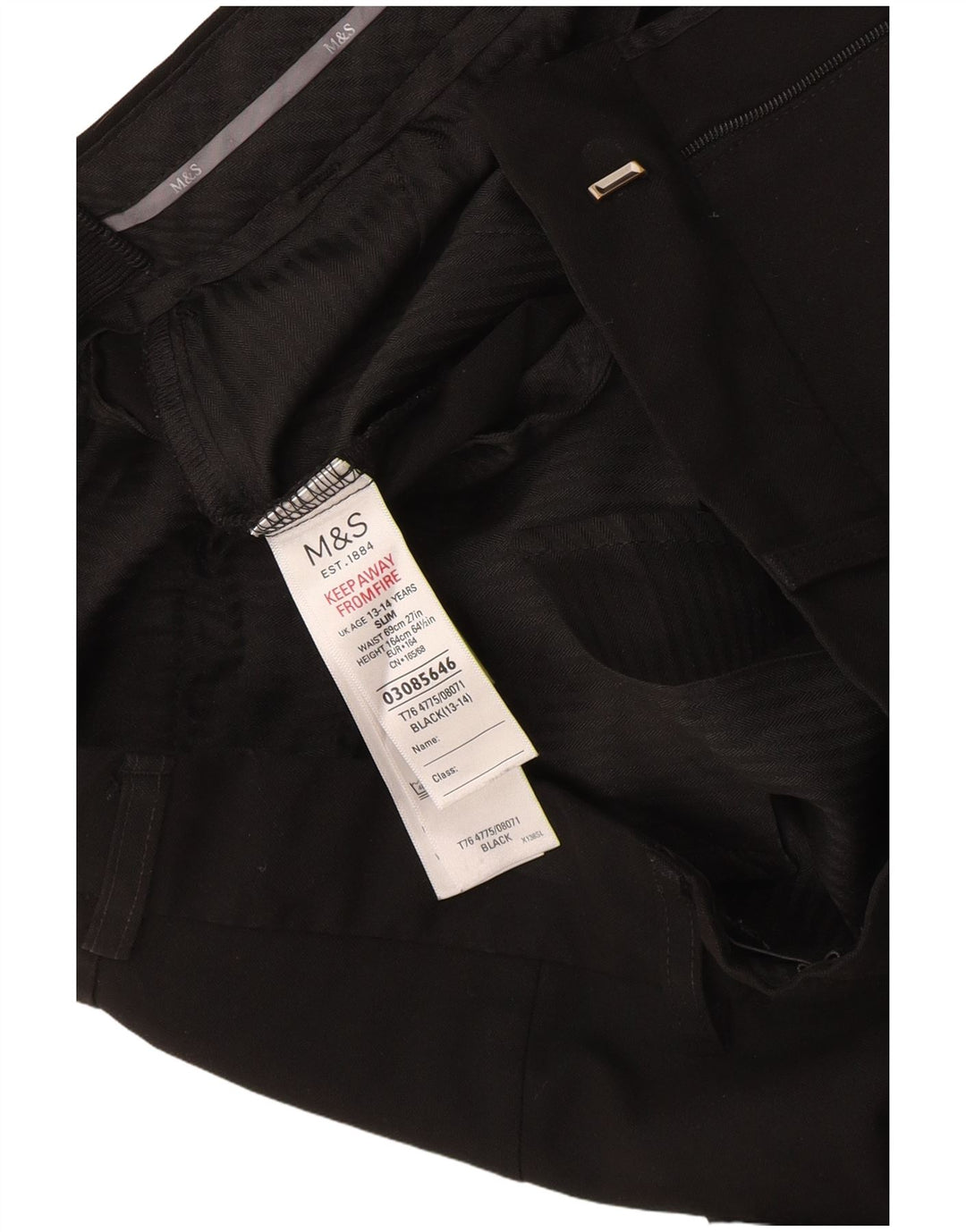 Marks & Spencer Pantalon de Costume Slim Garçon 13-14 Ans W30 L30 Noir Polyester