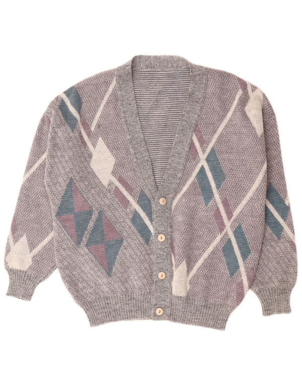 vintage Mens Cardigan Pull Grand Gris Argyle/Diamant