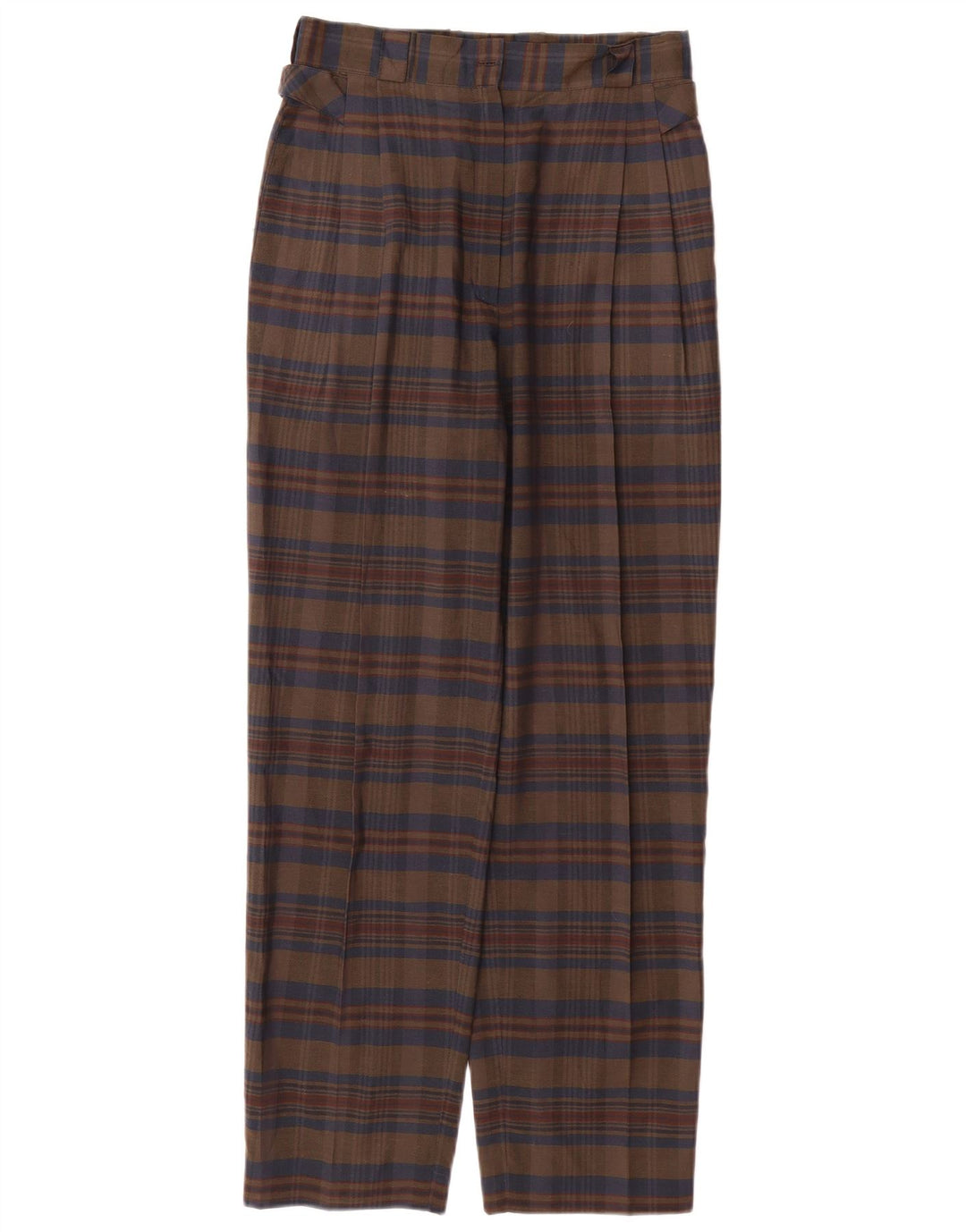 VINTAGE Pantalon Chino Taille Haute Femme IT 44 Moyen W26 L29 Carreaux Marron