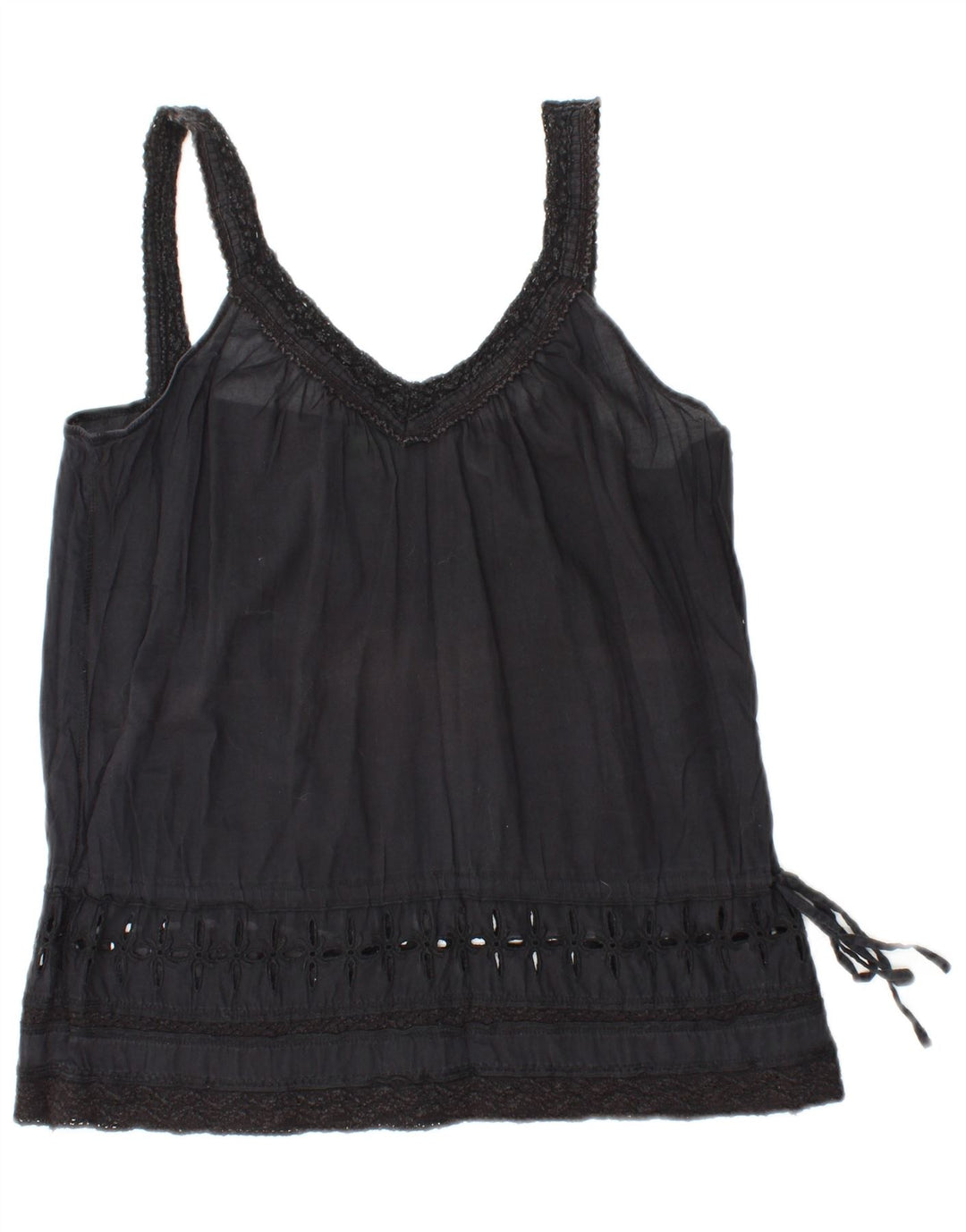 BENETTON Femme Cami Top UK 10 Small Noir