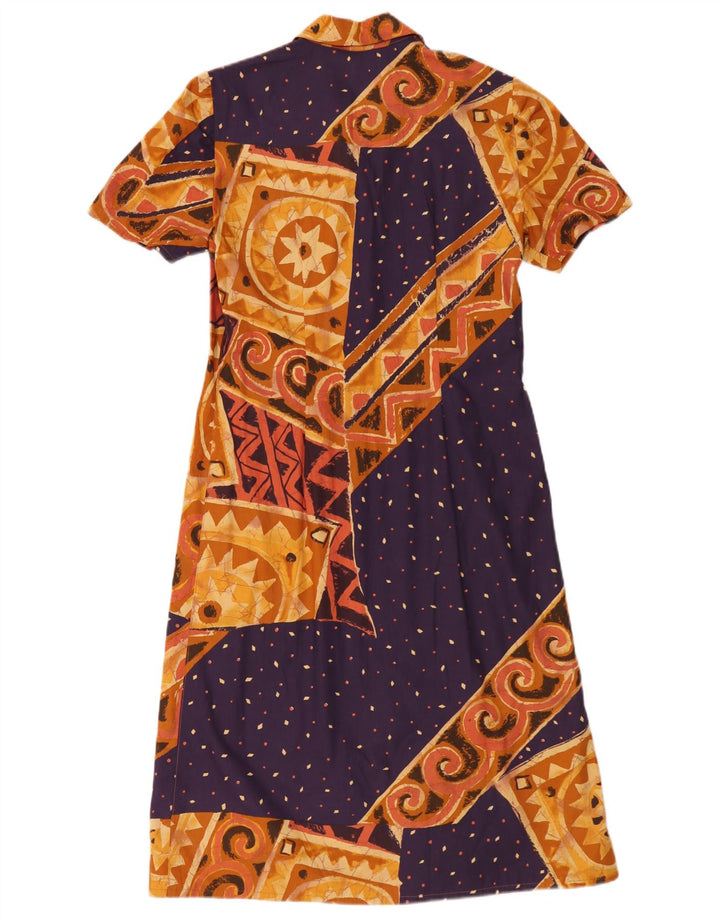 vintage Femme Robe A-Line UK 14 Moyen Brun Géométrique