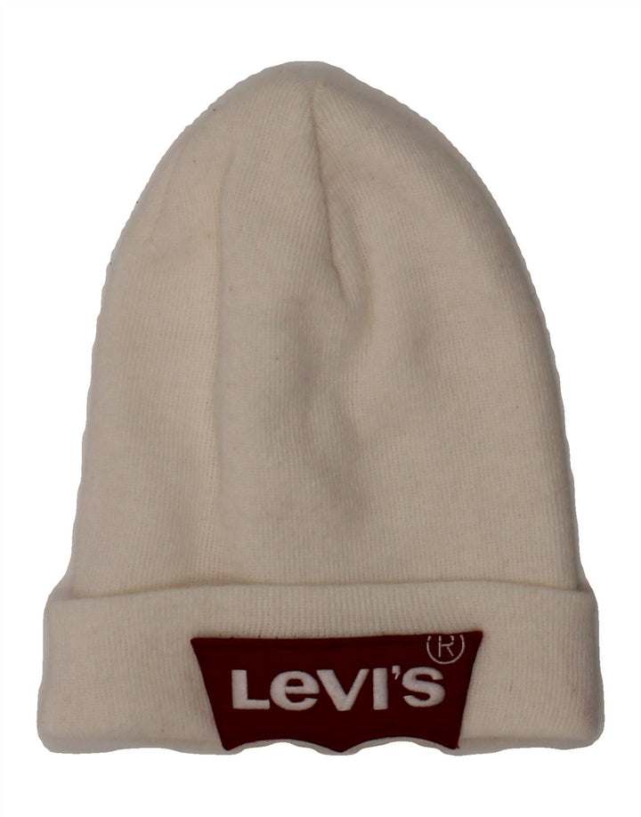 LEVI'S Mens Graphic Beanie Hat One Size White Acrylic Classic Vintage Levi's and Second-Hand Levi's from Messina Hembry 