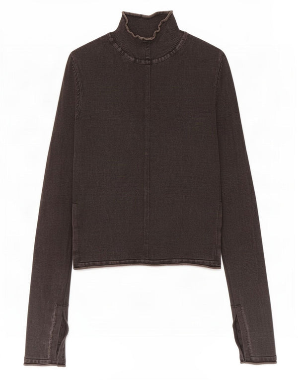Zara Womens Crop Top Manches Longues UK 8 Petit Coton Marron