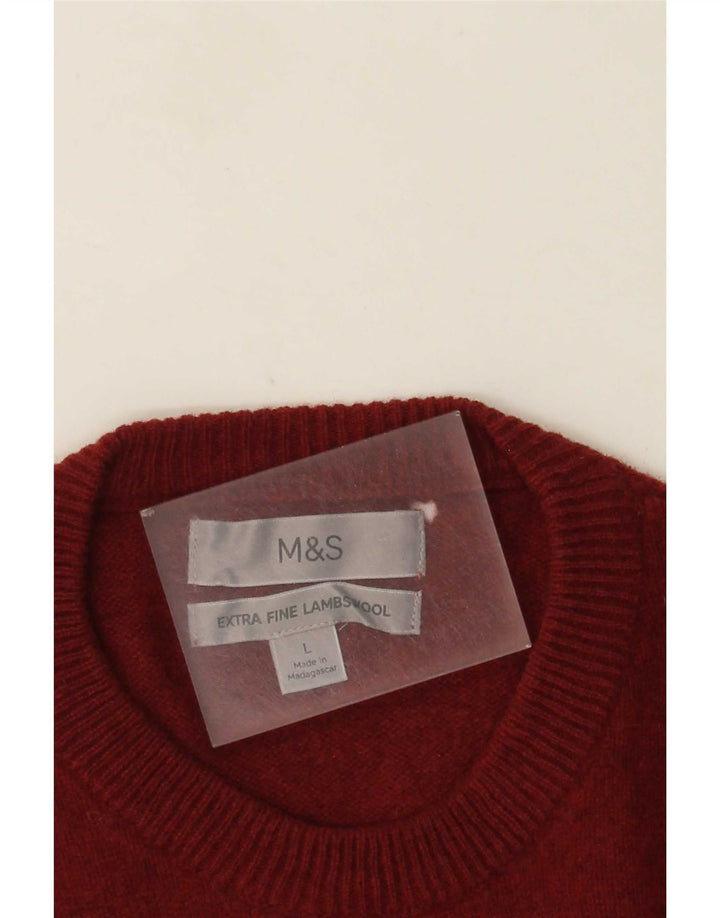 Marks & Spencer Pull à col rond pour homme en laine d'agneau bordeaux Taille L