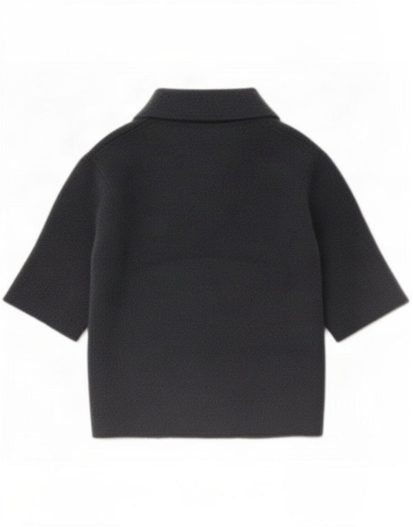 Zara Pull court à manches courtes et col polo pour femme UK 14 Large Gris