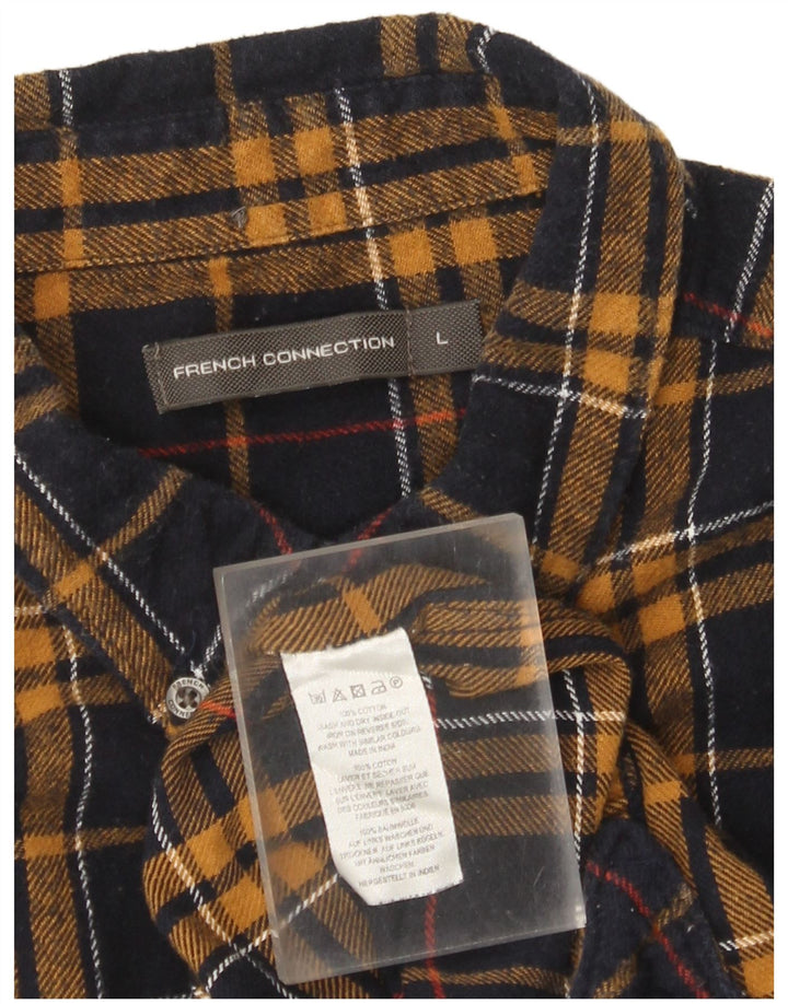 French Connection Chemise Flanelle Homme Grand Carreaux Bleu Marine Coton