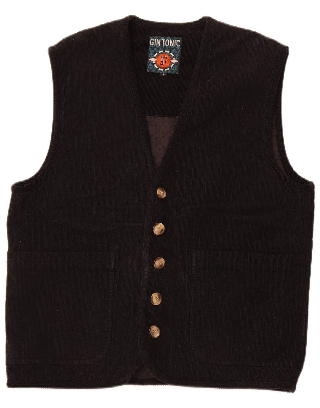 GIN TONIC Gilet matelassé en velours côtelé pour homme UK 36 Petit coton noir