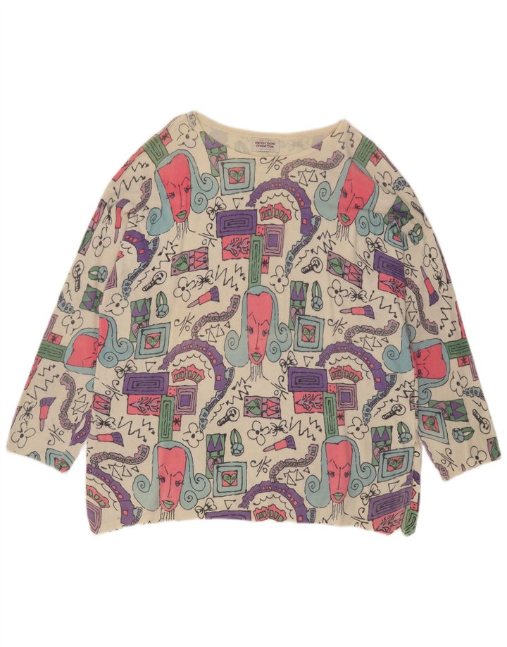 Benetton Haut graphique surdimensionné à manches longues pour femme UK 44 Medium Off White